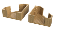 Load image into Gallery viewer, Two tan miniature terrain pieces or room models shown on a plain white background, with no people, animals, or real environment present.