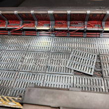Load image into Gallery viewer, A close-up of a miniature model terrain piece depicting a metallic grated floor with red wiring and panels above, likely for a tabletop wargaming or diorama setup.