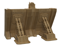 Load image into Gallery viewer, 3D printable sci-fi colony outer wall with heavy structural supports, mechanical braces and industrial detailing for futuristic tabletop terrain.