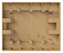 Load image into Gallery viewer, Top-down view of a rectangular tabletop terrain piece with a detailed stone-textured floor, raised walls, and cylindrical pillars, shown on a plain white background.