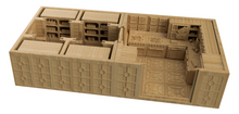 Load image into Gallery viewer, A miniature kitchen diorama model of a library or archive room, featuring detailed bookshelves, tables, and tiled floors, shown from an elevated perspective on a white background.