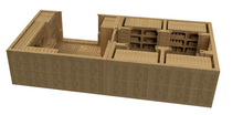 Load image into Gallery viewer, A 3D digital render of a miniature terrain piece, likely a kitchen, shown in a uniform tan color on a plain white background.