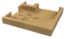 Load image into Gallery viewer, A 3D digital model of a square sandbox or play area with a grid floor and raised walls, rendered in a uniform tan color on a plain white background.