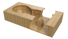 Load image into Gallery viewer, A 3D digital render of a miniature wooden terrain piece, resembling a stone or wood-textured dungeon room or altar, shown on a solid white background.