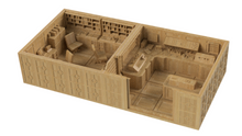 Load image into Gallery viewer, A miniature 3D-printed science lab model of a detailed office or study layout, shown from an elevated perspective on a plain white background.